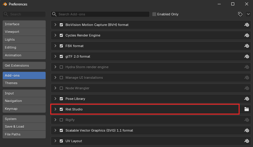 Blender Add-ons panel