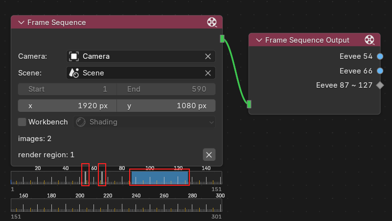 Ruler selections and the matching Output node sockets