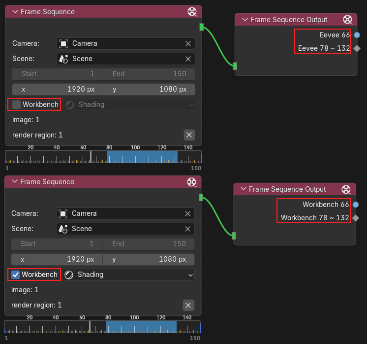 Workbench unchecked renders with Eevee, checked renders with Workbench