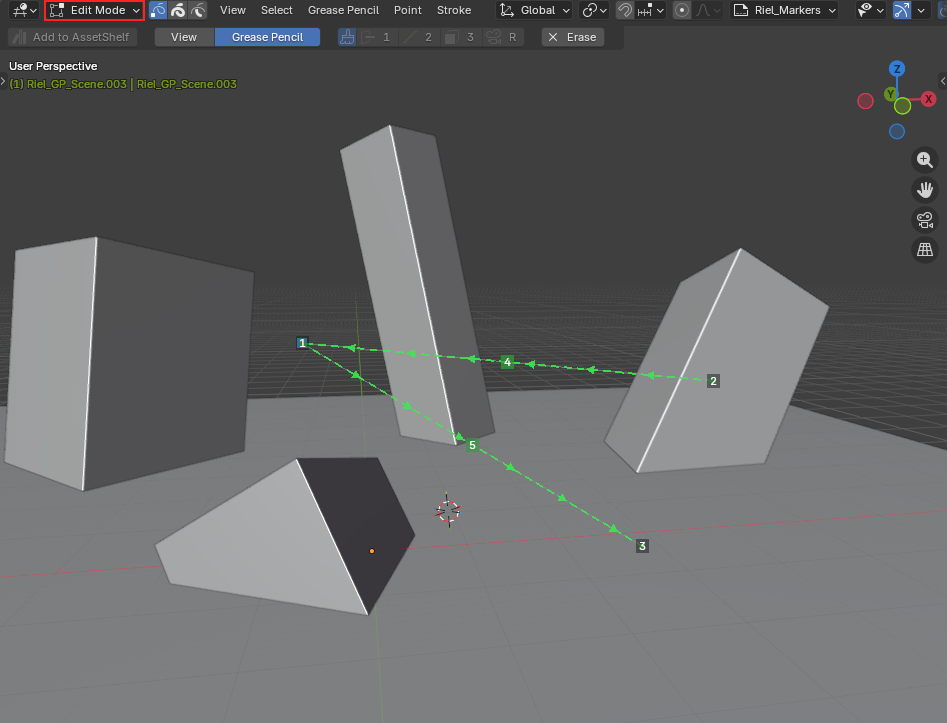 Edit Mode with selected vertices joined into a directed green edge