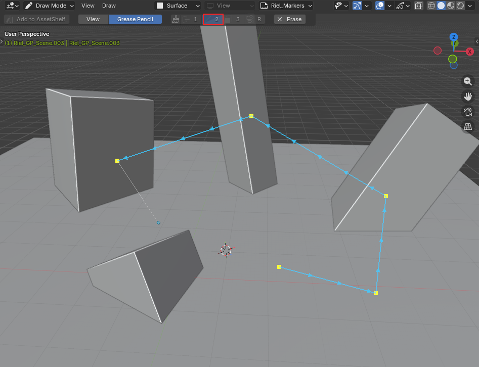 Holding 2 connects clicked points into a directed line