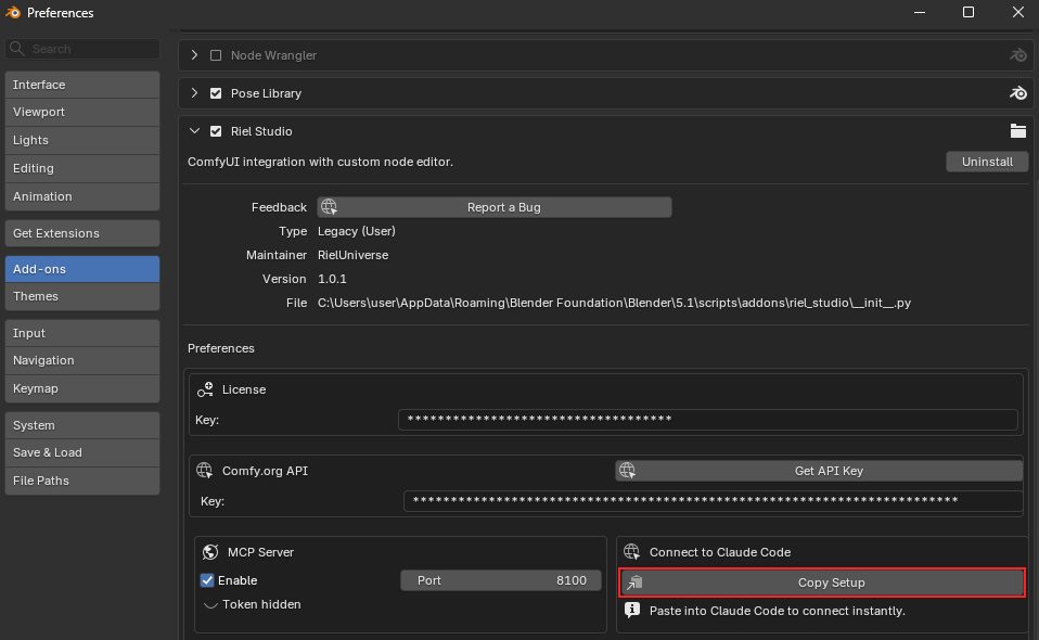 Connect to Claude Code — Copy Setup button